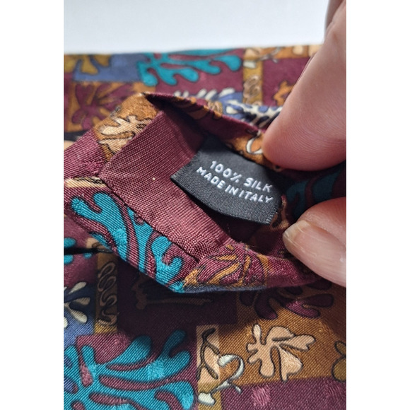 Boxelder Mens Henri Matisse Necktie Maroon Gold Blue 100% Silk Classic 58" - Picture 4 of 5